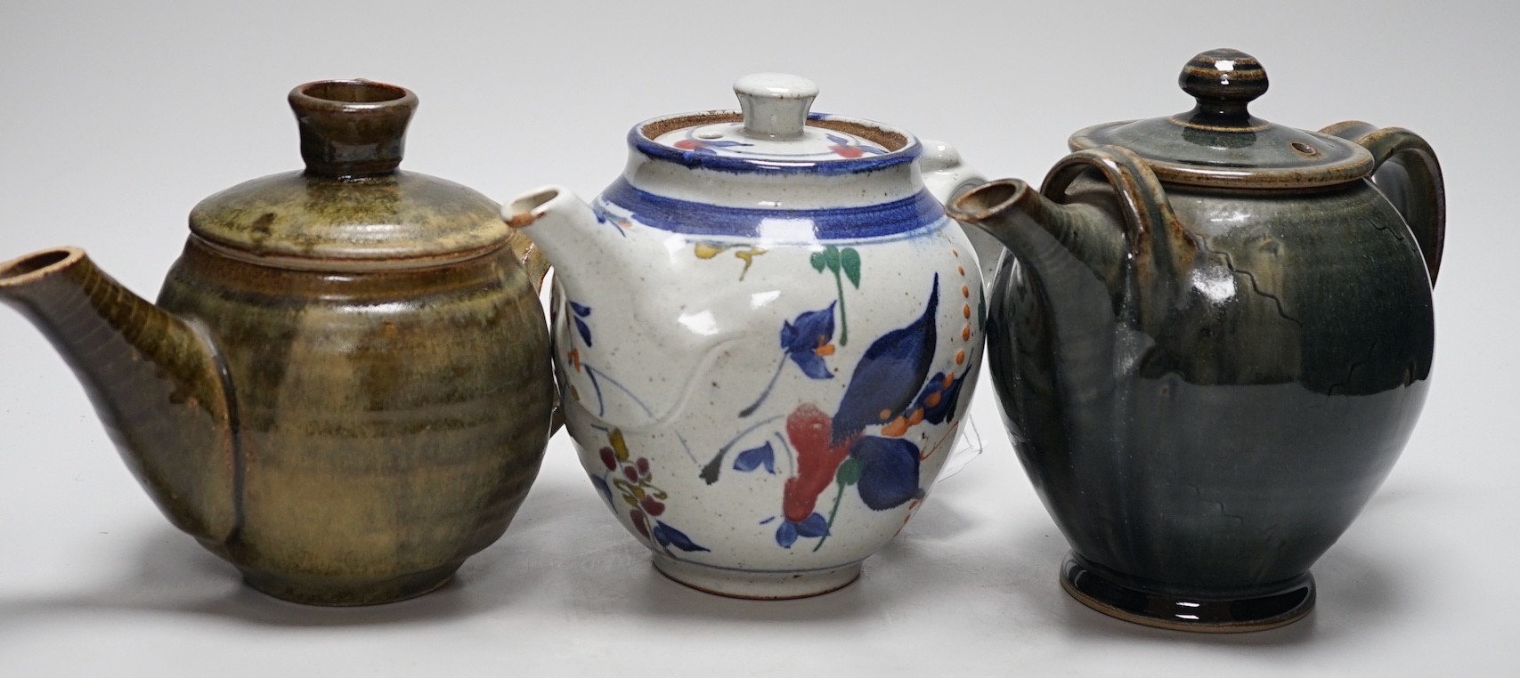 Three studio pottery teapots, 18cm